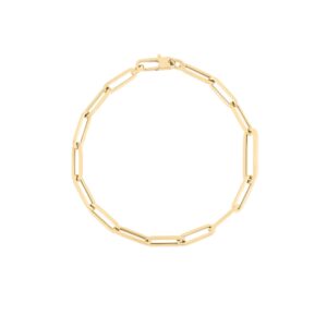 18K Yellow Gold Designer Gold Alternating Size Paperclip Link Chain Bracelet