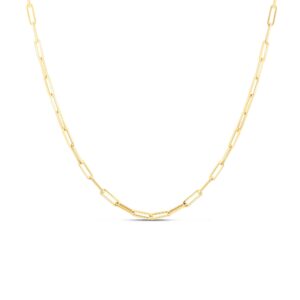 18K Yellow Gold Designer Gold Long Thin Paperclip Link Chain Necklace