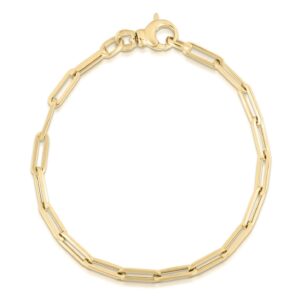 18K Yellow Gold Designer Gold Long Thin Paperclip Link Chain Bracelet