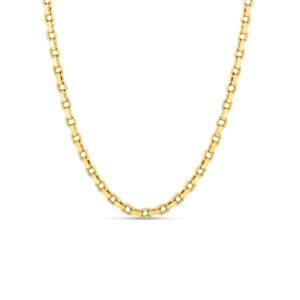 18K Yellow Gold Designer Gold Square Link Chain Necklace