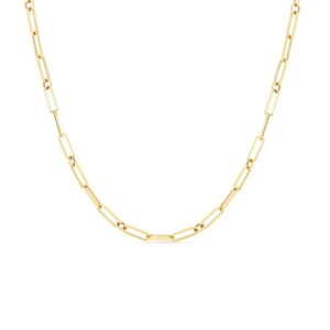18K Yellow Gold Designer Gold Paperclip And Round Link Chain Necklace