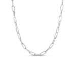 18K White Gold Designer Gold Alternating Polished And Fluted Paperclip Link Chain Necklace