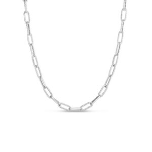 18K White Gold Designer Gold Alternating Polished And Fluted Paperclip Link Chain Necklace