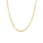 18K Yellow Gold Designer Gold Alternating Polished And Fluted Paperclip Link Chain Necklace