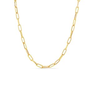 18K Yellow Gold Designer Gold Alternating Polished And Fluted Paperclip Link Chain Necklace