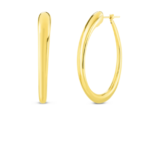18K Yellow Gold Designer Gold Large Contoured Hoop Earrings