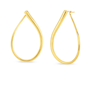 18K Yellow Gold Designer Gold Large Open Teardrop Hoop Earrings