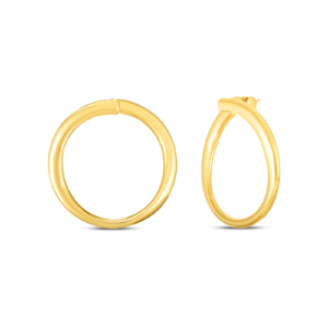 18K Yellow Gold Designer Gold Contoured Round Hoop Earrings