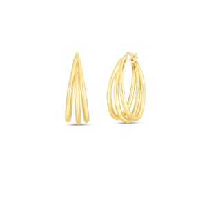 18K Yellow Gold Designer Gold Graduated Thin Triple Hoop Earrings