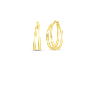 18K Yellow Gold Designer Gold Graduated Thin Double Hoop Earrings