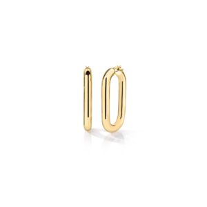 18K Yellow Gold Designer Gold Rounded Rectangle Hoop Earrings