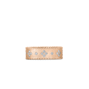 18K Rose Gold Princess Satin Fleur De Lis Diamond Sqaure Ring