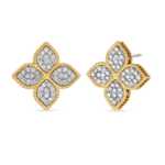 18K Yellow Gold Princess Flower Diamond Stud Earrings