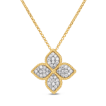 18K Yellow Gold Princess Flower Diamond Necklace
