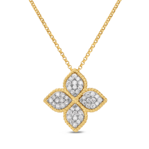 18K Yellow Gold Princess Flower Diamond Necklace