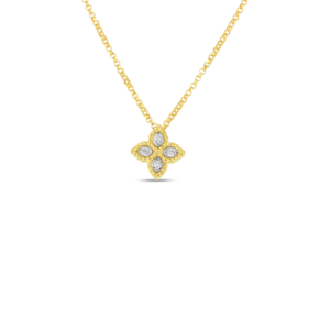 18K Yellow Gold Princess Flower Diamond Necklace