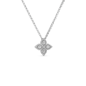 18K White Gold Princess Flower Diamond Necklace
