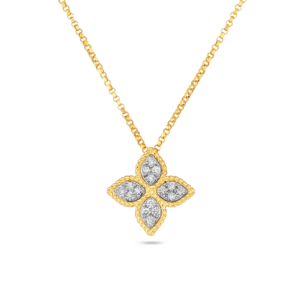 18K Yellow Gold Princess Flower Diamond Necklace