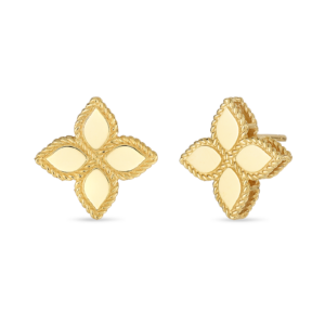 18K Yellow Gold Princess Flower Stud Earrings