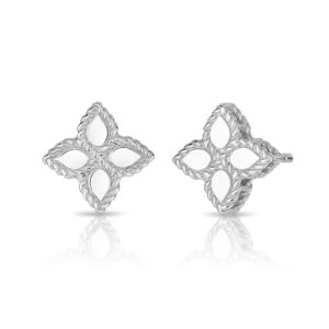 18K White Gold Princess Flower Stud Earrings