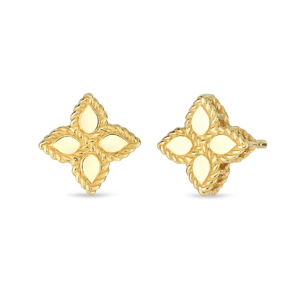 18K Yellow Gold Princess Flower Stud Earrings