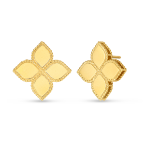 18K Yellow Gold Princess Flower Stud Earrings
