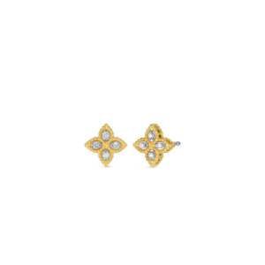 18K Yellow Gold Princess Flower Diamond Stud Earrings