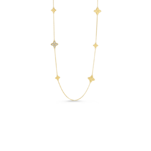 18K Yellow Gold Princess Flower Diamond Accent Station Necklace