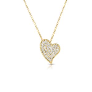 18K Yellow Gold Princess Diamond Slanted Heart Necklace