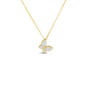 18K Yellow Gold Princess Diamond Butterfly Necklace