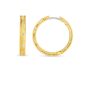 18K Yellow Gold Princess Medium Diamond Hoop Earrings