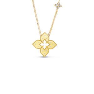 18K Yellow Gold Venetian Princess Medium Diamond Flower Long Necklace