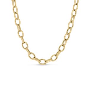 18K Yellow Gold Designer Gold Oval Link Charm Necklace
