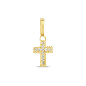 18K Yellow Gold Princess Diamond Cross Charm