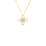 18K Yellow Gold Princess Flower Classic Open Frame Diamond Necklace