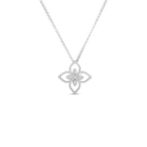 18K White Gold Princess Flower Classic Open Frame Diamond Necklace