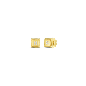 18K Yellow Gold Palazzo Ducale Diamond Accent Satin Stud Earrings
