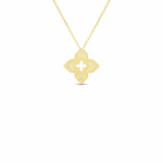 18K Yellow Gold Petite Venetian Princess Diamond And Satin Finish Flower Necklace