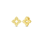 18K Yellow Gold Petite Venetian Princess Diamond And Satin Finish Flower Stud Earrings