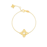 18K Yellow Gold Petite Venetian Princess Diamond And Satin Finish Medium Flower Bracelet