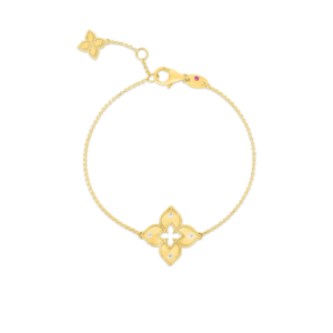 18K Yellow Gold Petite Venetian Princess Diamond And Satin Finish Medium Flower Bracelet