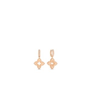 18K Rose Gold Petite Venetian Princess Diamond And Satin Finish Flower Drop Earrings