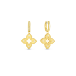 18K Yellow Gold Petite Venetian Princess Diamond And Satin Finish Flower Drop Earrings
