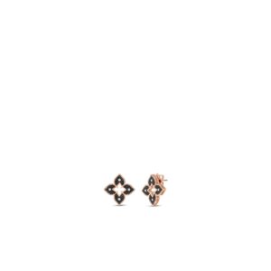 18K Rose Gold Petite Venetian Princess Black And White Diamond Flower Stud Earrings