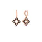 18K Rose Gold Petite Venetian Princess Black And White Diamond Flower Drop Earrings