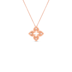 18K Rose Gold Petite Venetian Princess Diamond And Satin Finish Flower Necklace