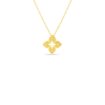 18K Yellow Gold Petite Venetian Princess Diamond And Satin Finish Flower Necklace