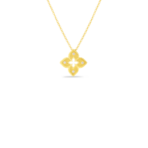 18K Yellow Gold Petite Venetian Princess Diamond And Satin Finish Flower Necklace