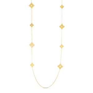 18K Yellow Gold Venetian Princess Alternating Diamond Flowers Station Long Necklace