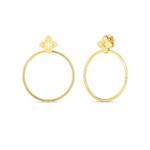 18K Yellow Gold Petite Venetian Princess Diamond And Satin Finish Flower Small Hoop Earrings